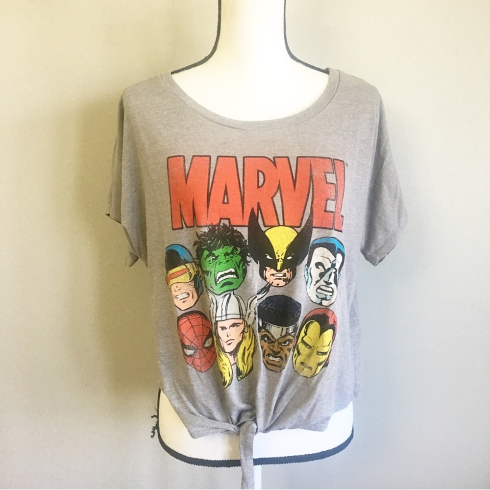 Marvel comics graphic front tie crop top